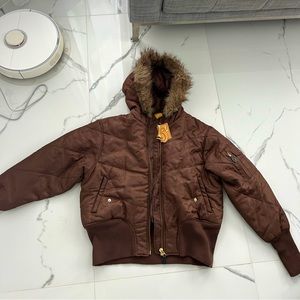 Brown fur bomber coat